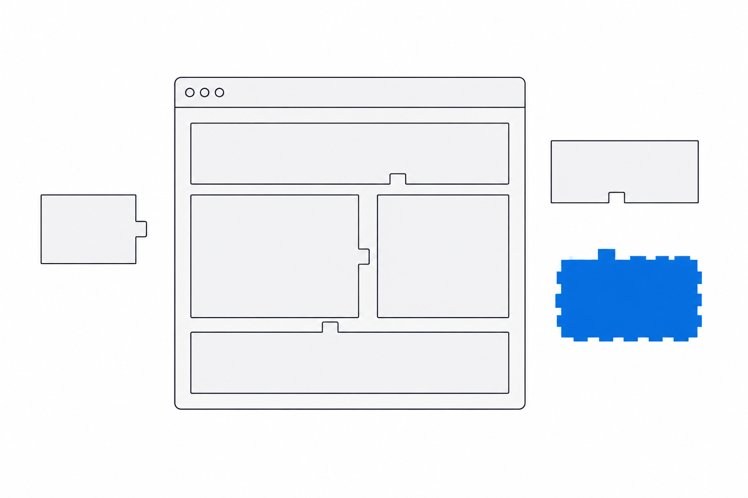 Pixel art of website sections being lowered into a browser window by a crane hook